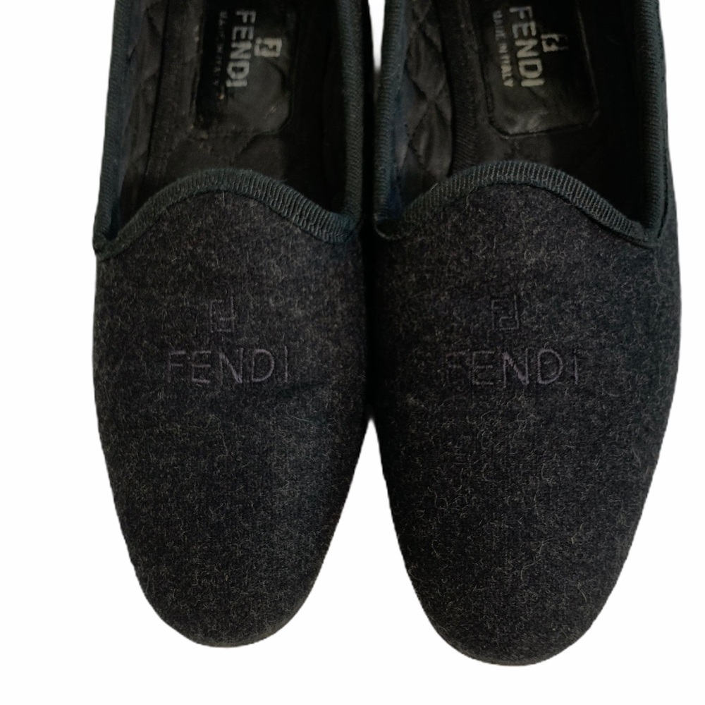 FENDI BLACK WOOL FLATS LEATHER SOLES SZ 7.5